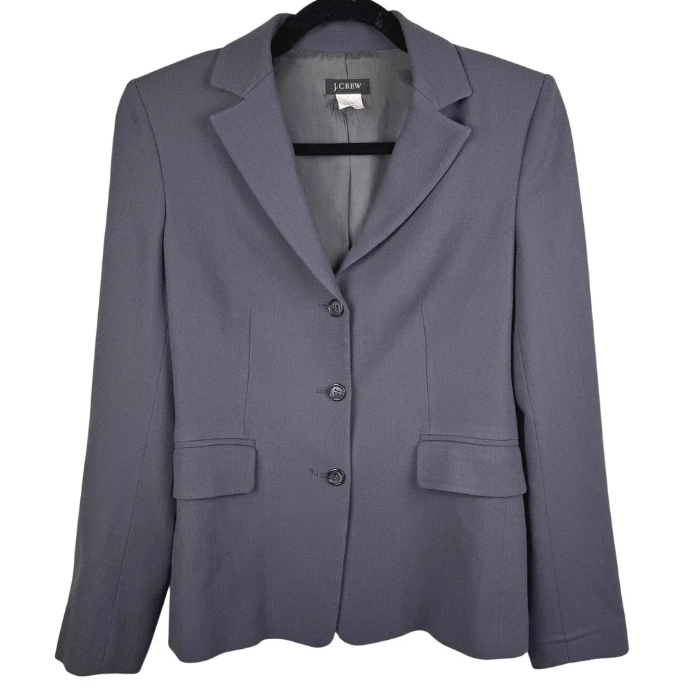 J.Crew Women's Wool Blazer Size 2 Three‎ Button Closure Gray Classic Career